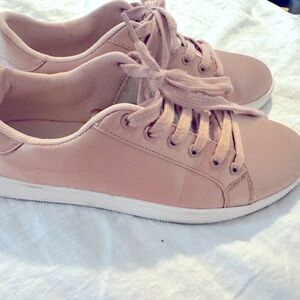 Satin Rose Gold Pink Nyomi Sneaker from ShoeDazzle